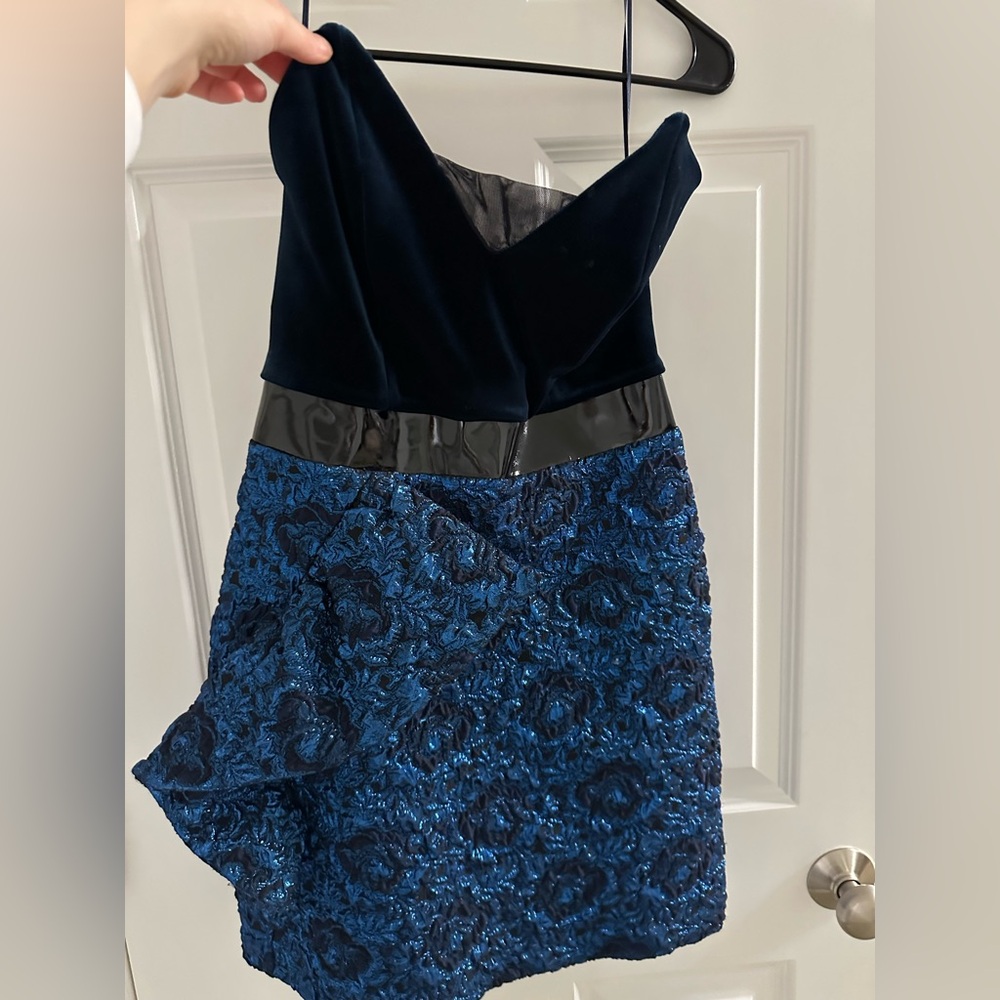 Topshop Strapless Dress in Black and Blue